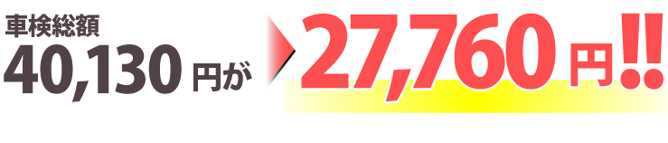車検総額費用40,130円が27,760円!